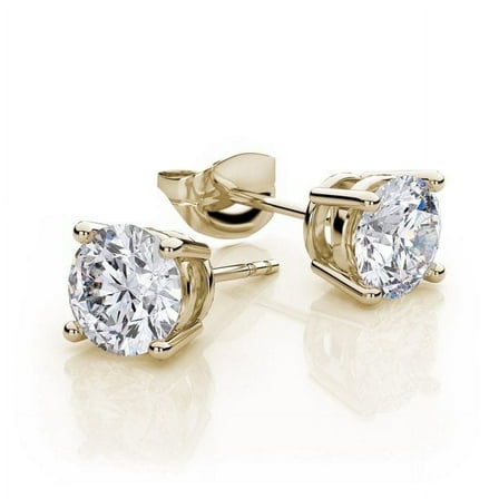 Paris Jewelry 18k Yellow Gold White Sapphire 4 Carat Round Stud Earrings, Jewelry Gift Plated