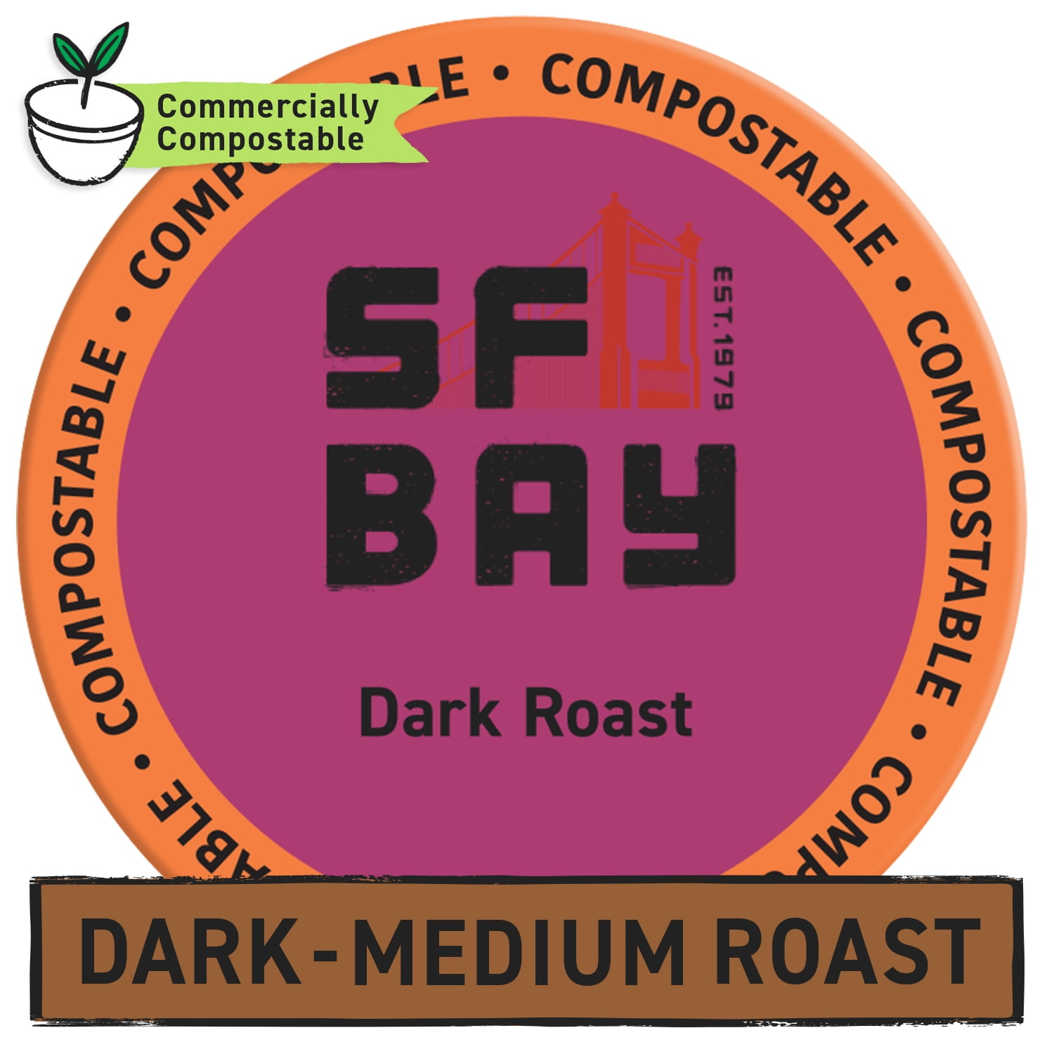 SF Bay Coffee OneCup, Dark Roast (24 Count) Single Serve Coffee K-Cup Pods Keurig Compatible, Commercially Compostable