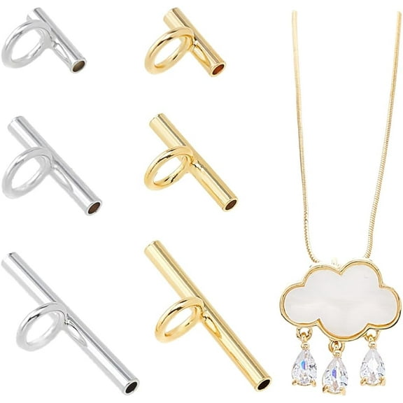 6Pcs 3Size Brass Pin to Pendant Converter Brooch Converters Brooches Pins to Pendant with Tube Bails (Golden & Silver) for Necklace Keychain Hair Accessory 8x8~20x6mm Hole: 4mm