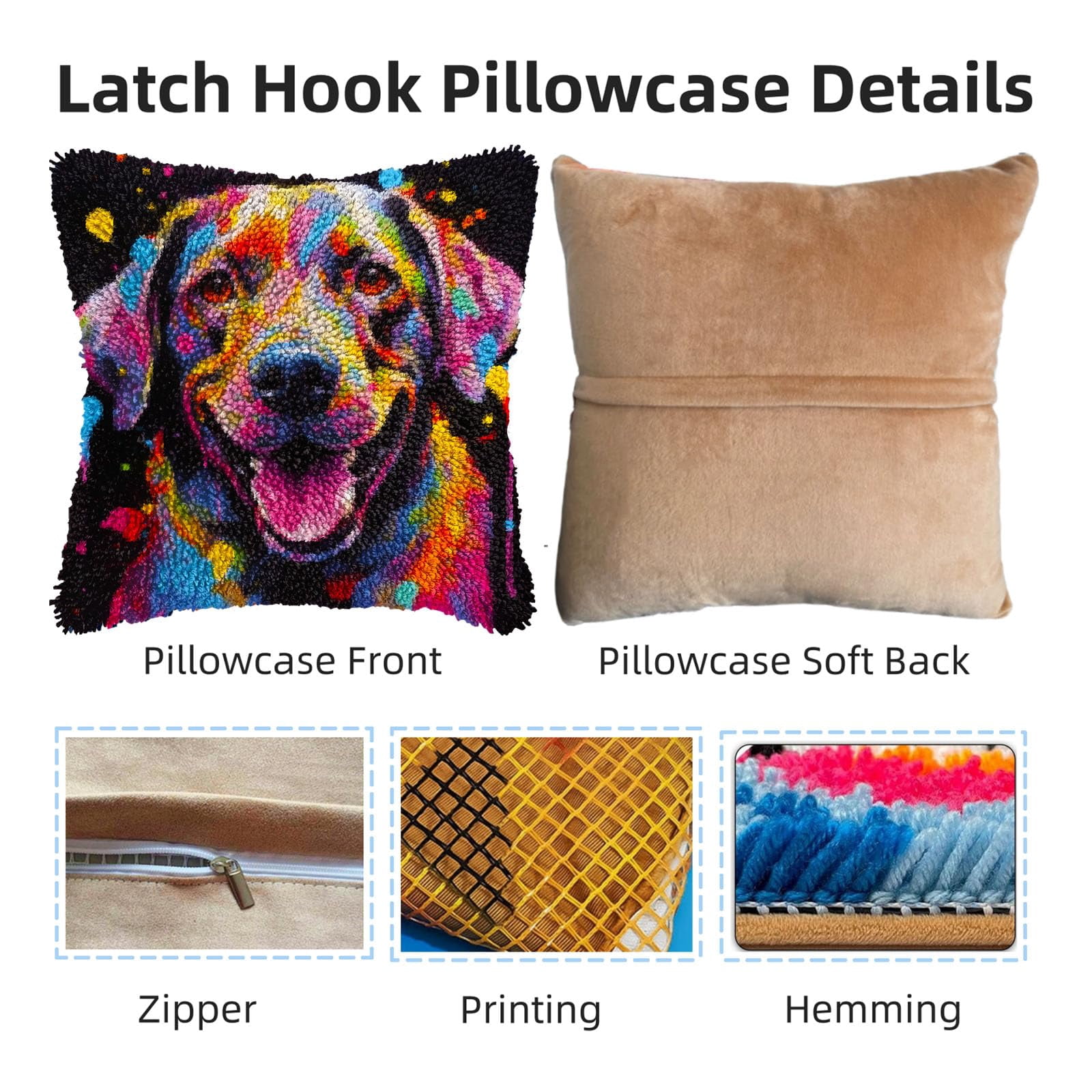 Colorful Labrador Retriever DIY Latch Hook Pillow Kits for Adults Printed Pillowcase Crochet Yarns Hooking Handmade Pillow Cover Cushion for Home Sofa Decoration 17x17inch(2)