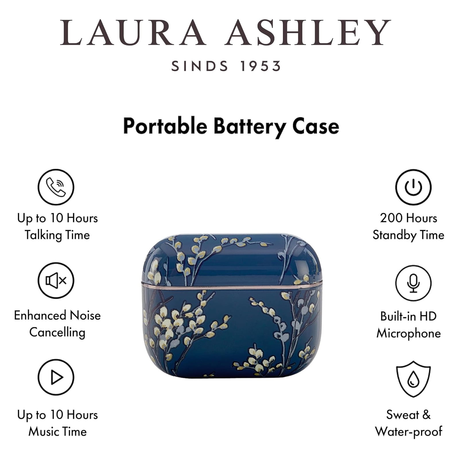 VQ Laura Ashley Skylark TWS Wireless Earbuds – Bluetooth 5.3 Earphones with Enhanced Noise Cancelling (ENC), 10-Hour Playtime, and 45-Hour Charging Case Backup – Pussy Willow Grey
