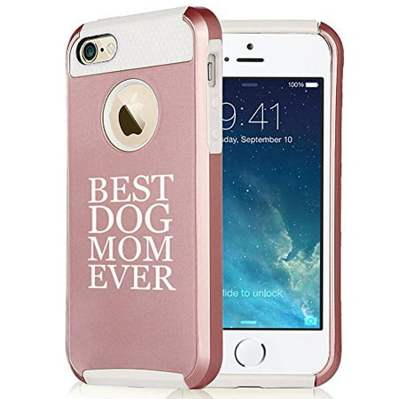 For Apple iPhone SE Rose Gold Shockproof Impact Hard Soft Case Cover Best Dog Mom Ever (Rose