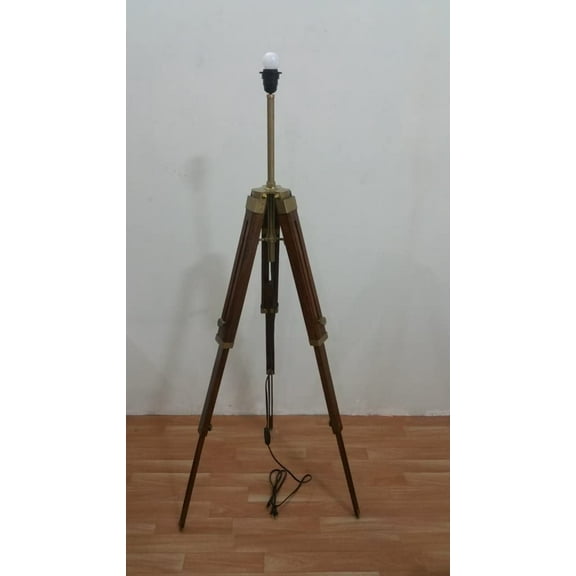 Thor Collectibel Antique Royal Nautical Tripod Floor Lamp Wooden Stand Shade Tripod