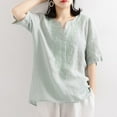 thumbnail image 4 of Njoeus Women's Comfy Cotton Embroidered Shirts Causal V-Neck Summer Tunic Tops Lightweight Blouses M-3XL, 4 of 6