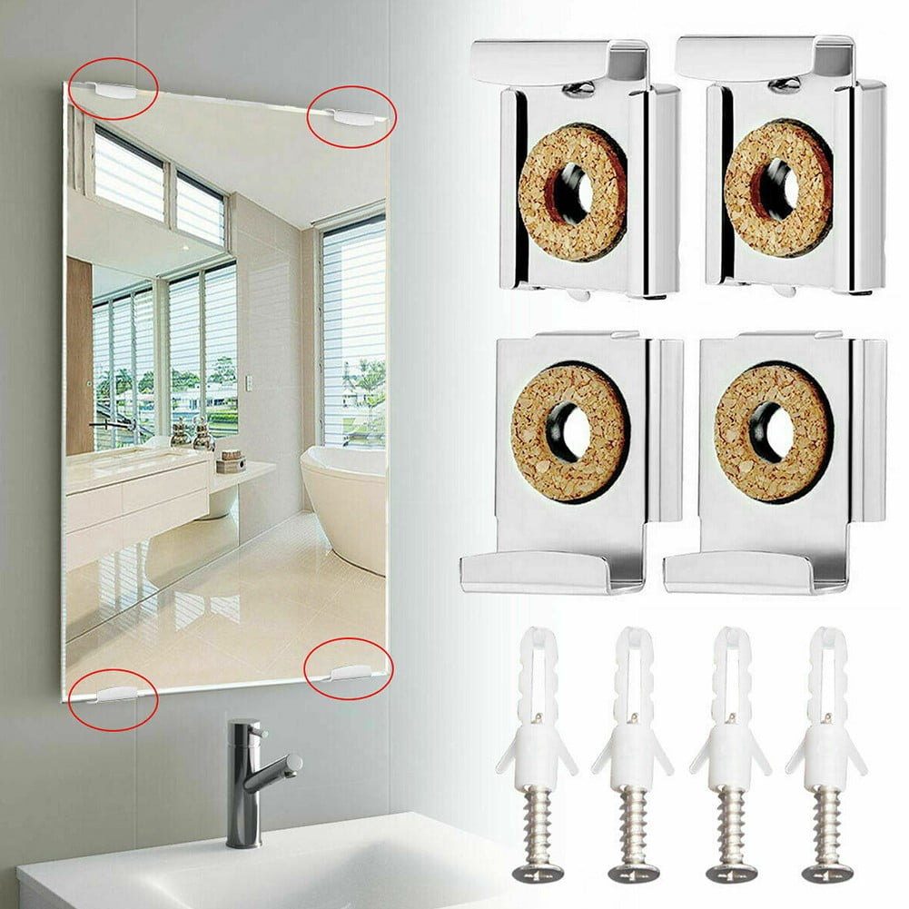 4 Mirror Wall Hanging Fixing Kit Frameless Plastic Mirror Wall Mounting  Clips
