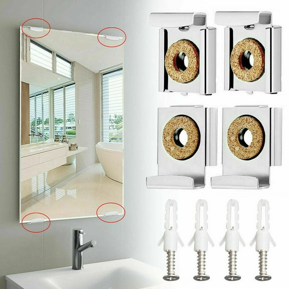 4 Pcs Bathroom Mirror Glass Wall Mounting Fixing Kit Chrome Metal Mirror Mounting Clips Holder Clip Mirror Mounting Tool Buckle