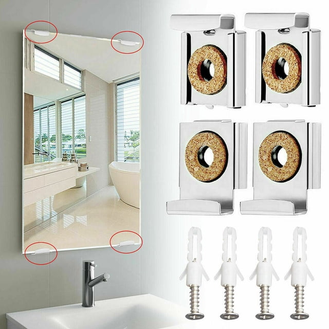 Bgsha Mirror Holder Clips Kit Mirror Clips for Frameless Mirror Spring Loaded Mirror Hanger Clips Mirror Mounting Clips Mirror Wall Clips with Hollow Wall Anchors and Screws Tools