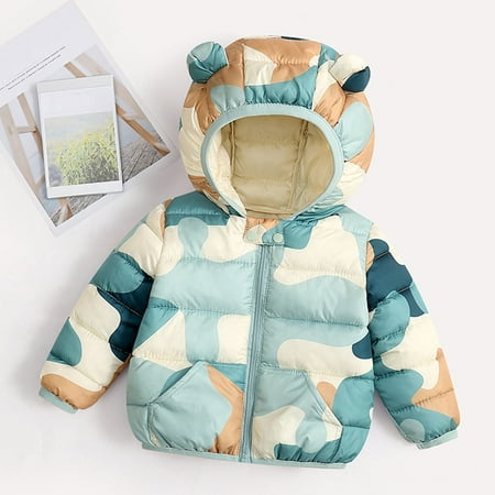 

Hunpta Toddler Boys Girls Winter Camouflage Cartoon Prints Coat Bear Ears Hooded Jacket Thicken Windproof Zipper Warm Outwear