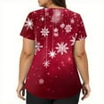 thumbnail image 3 of Stichou Womens Christmas Scrubs Tops Plus Size Happy Snowflake Graphic V-Neck Holiday Short Sleeve Medical Uniform with 2 Pockets Wine 2XL, 3 of 5