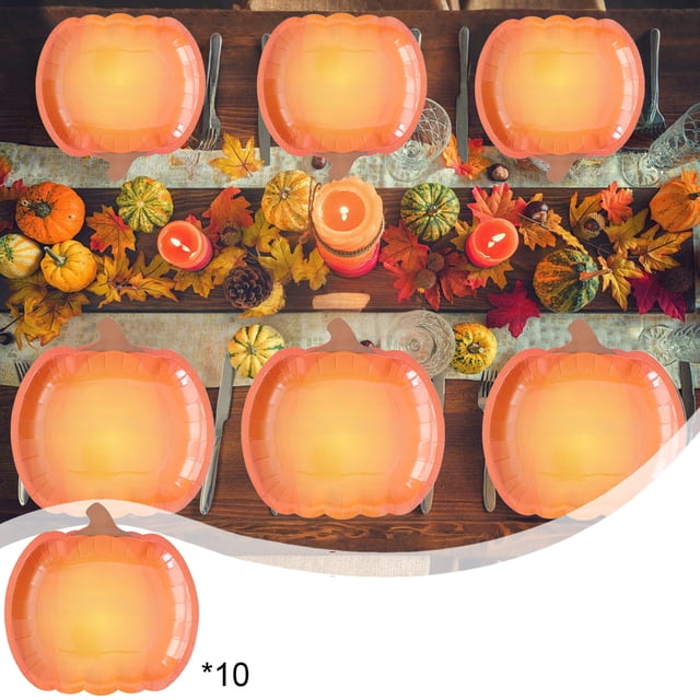 Decoraciones de Halloween, 10 lindos platos de papel de calabaza para Acción de Gracias y Halloween, vajilla agradable para platos de postre alegres para fiestas y celebraciones de festivales, plato d