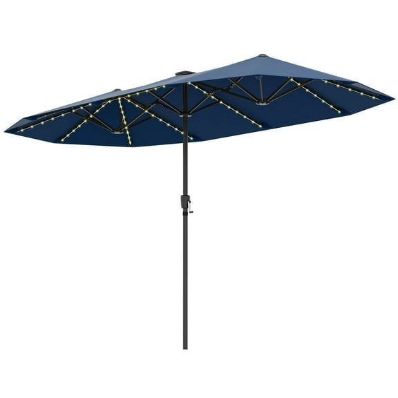 FGYRYK 13ft Double-Sided Patio Umbrella with 108 LED Solar Lights, Crank Handle, 12 Metal Ribs, Extra Large Outdoor Market Umbrella for Garden, Deck, Backyard, Poolside – Navy, UV-Resistant, No Base