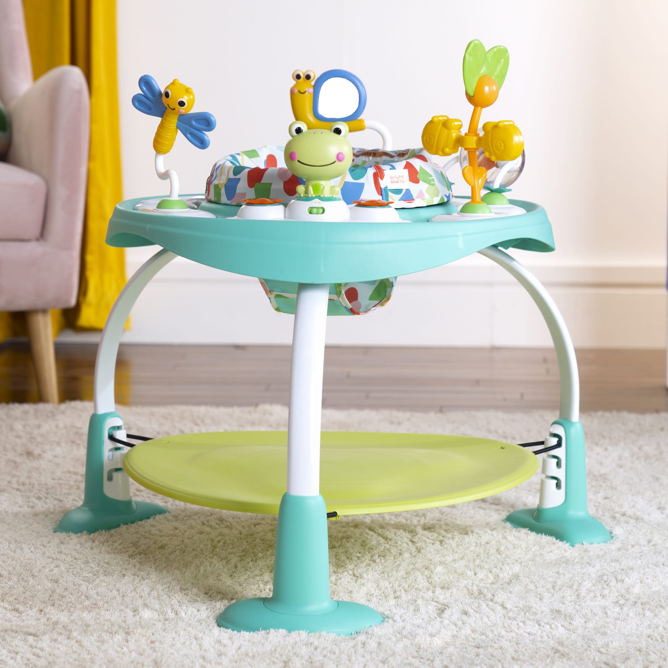 Bright Starts Bounce Bounce Baby 2-in-1 Activity Center Jumper & Table, Playful Pond, Green, Ages 6 Months and Up
