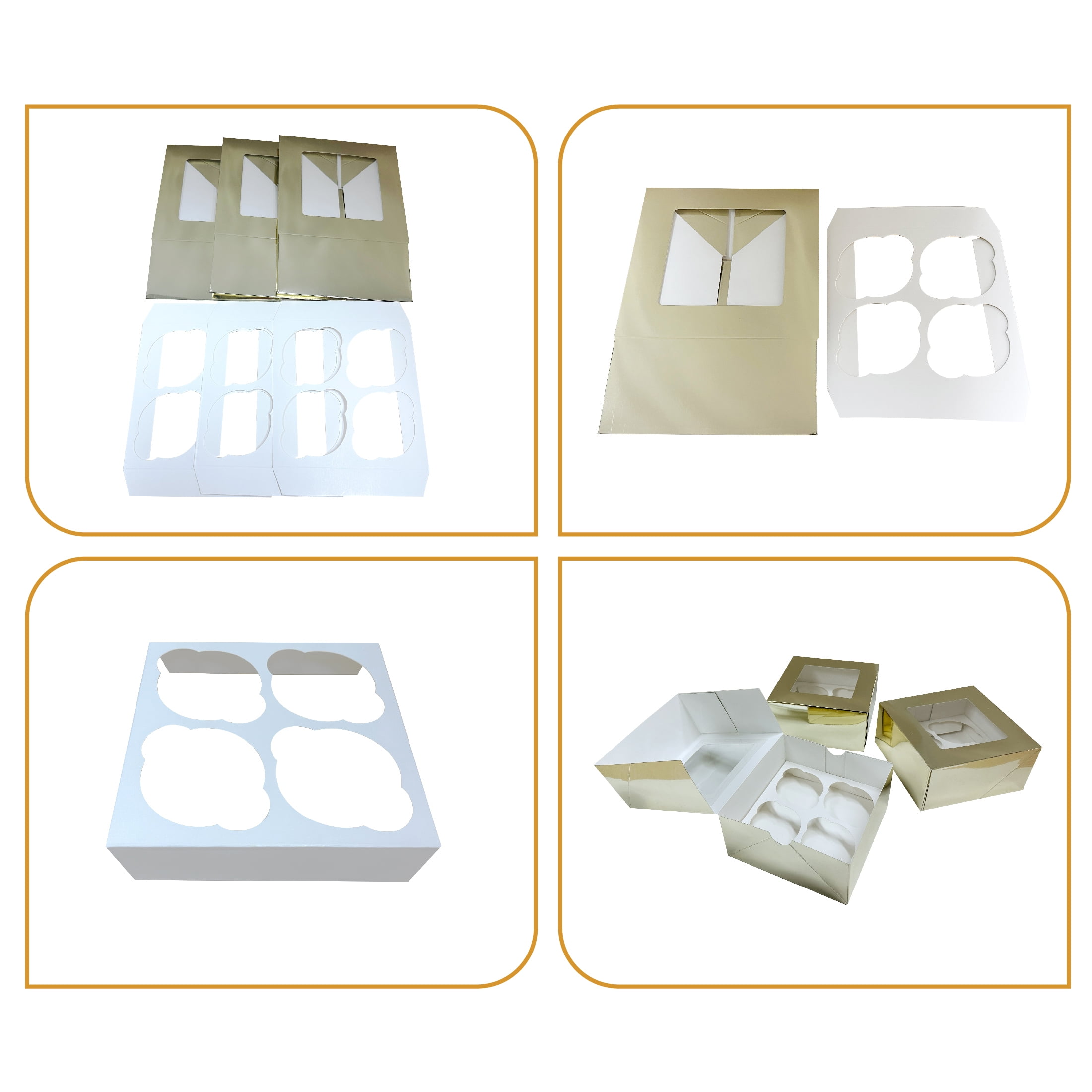 (2 pack) Way to Celebrate! 4 Cavity Gold Treat Boxes with Window, 3-Count