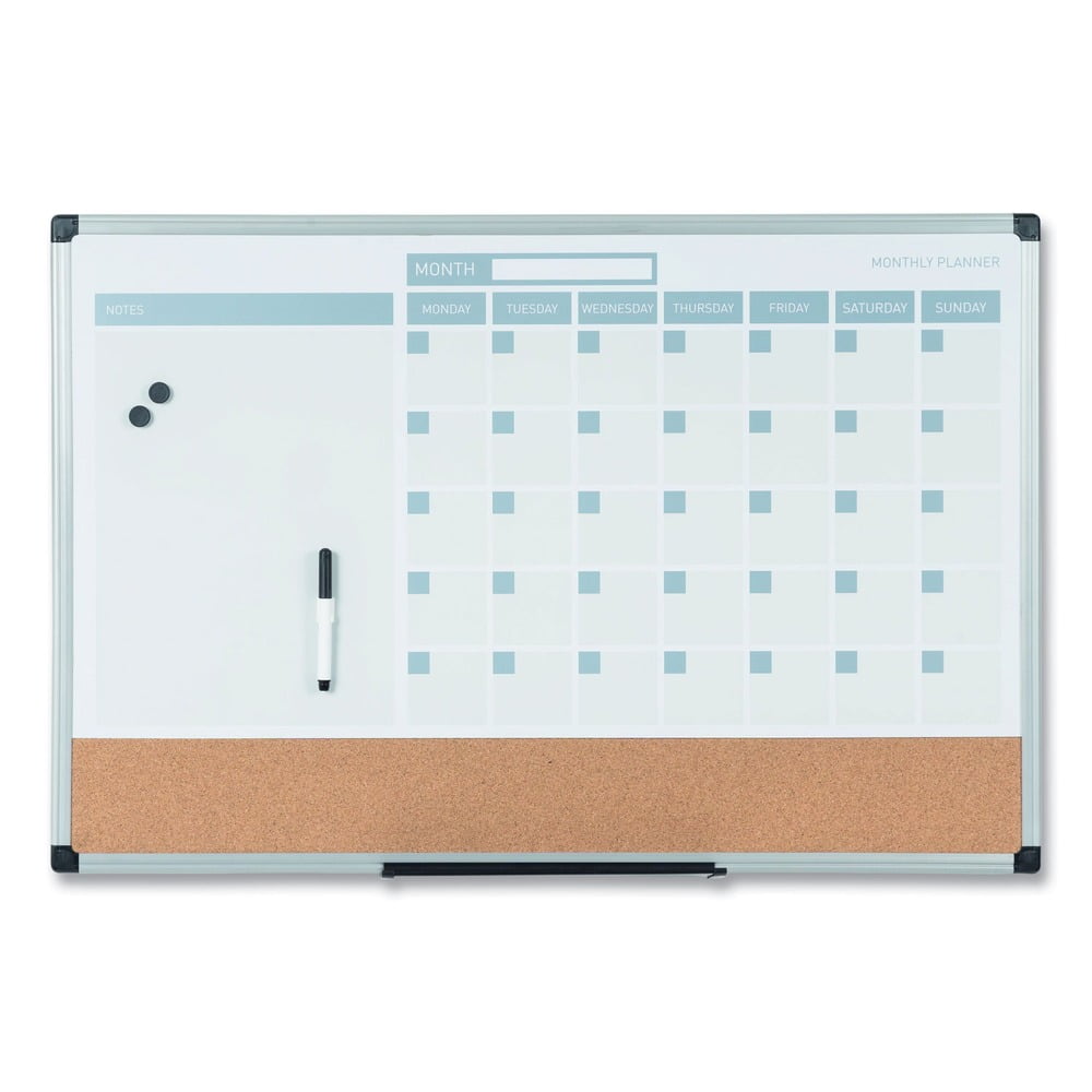 MasterVision 3-in-1 Calendar Planner Dry Erase Board, 36 x 24, Silver Frame