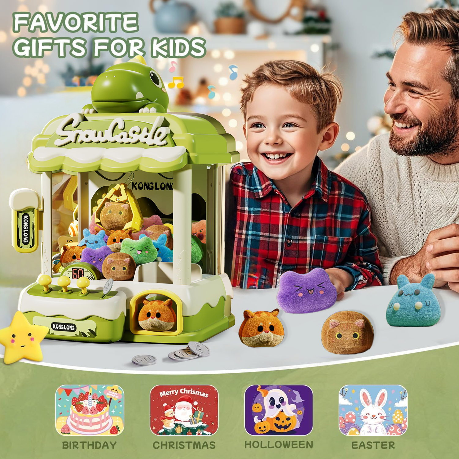 Risehigh Claw Machines for Kids Dinosaur Toys for Boys Age 6+, Arcade Toy Games with Light Music, Candy Dispenser Machine Mini Vending Machine with 30 Accessories Christmas Birthday Gifts Age 6-12