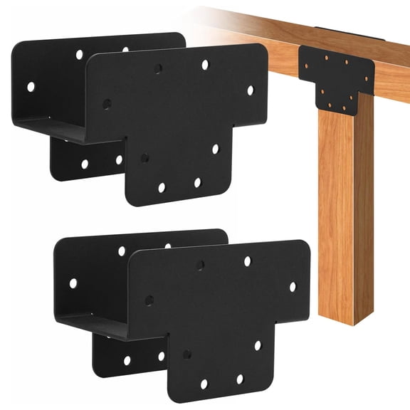 VANROUG 2 Pcs Pergola Kit T Shaped 4x4 (Actual Size 3.57"x3.57"), Heavy Duty Woodwork DIY Pergola Brackets Kit, 4x4 3 Way T Bracket for Pergolas and Gardens, Matte Black