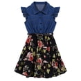 thumbnail image 2 of iixpin Kids Girls Flutter Sleeve Denim Tops Girls Summer Fashion Floral Printed Dress with Belt Swing Skirt Casual Clothes Black 6, 2 of 7
