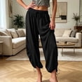thumbnail image 6 of Mifsaly Harem Pants Women with Pockets Tie Ankle Elastic Waist Drawstring Boho Pant Lightweight Flowy Casual Summer Outfits Black,XXL, 6 of 6