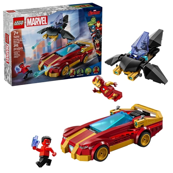 LEGO Marvel Voiture Iron Man et Panthère Noire Vs. Hulk Rouge Jouet de Construction - Jouet de Superhéros Marvel pour Enfants, Garçons et Filles, 7 Ans et Plus - avec 3 Minifigurines - Idée-Cadeau pour Anniversaire - 76310