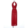 thumbnail image 6 of CHICTRY Womens Modern Lyrical Ballroom Dancewear Shiny Rhinestone Halter Leotard Split Maxi Sheer Flowy Tulle Dress Burgundy L, 6 of 7