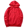 thumbnail image 2 of PMVFHDE Men's Casual Solid Color Heavyweight Warm Long Sleeve Hooded Sweatshirt with Pocket and Drawstring for Everyday Comfort Red,XL, 2 of 3