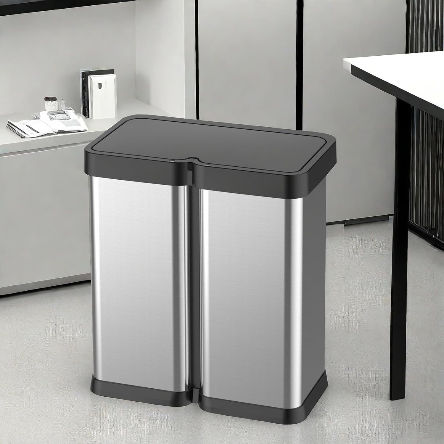 16 Gallon Automatic Trash Can, 30L+30L Stainless Steel Dual Garbage & Recycle Bin, Touchless Automatic Garbage Can, Soft Close Lid, Classified Garbage Can for Kitchen Living Room Office