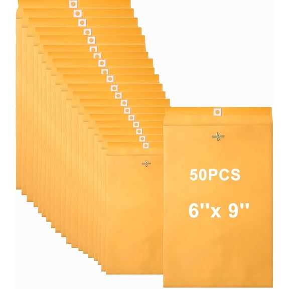 Clasp and Gummed Closures Clasp Envelopes, 6x9 , Yellow Kraft, 50 Count, 50 Pack