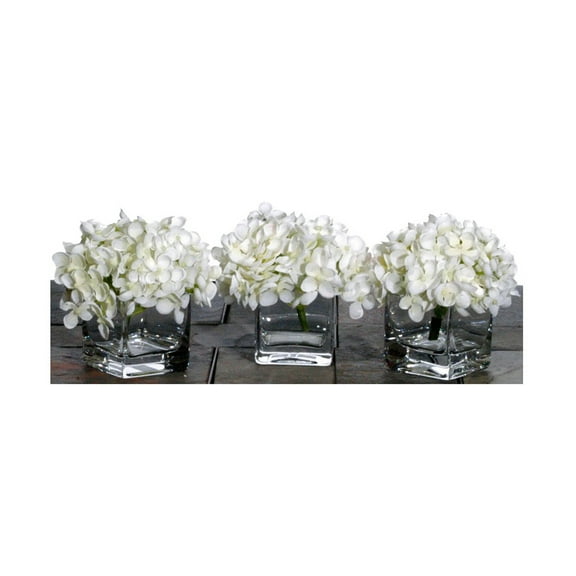 Vickerman Artificial White Mini Hydrangea Set. Comes as a Set of 3.
