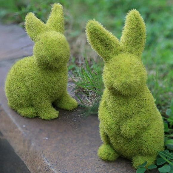 EYIIYE Easter Decor Moss Bunny Artificial Flocke Rabbit Garden Ornament