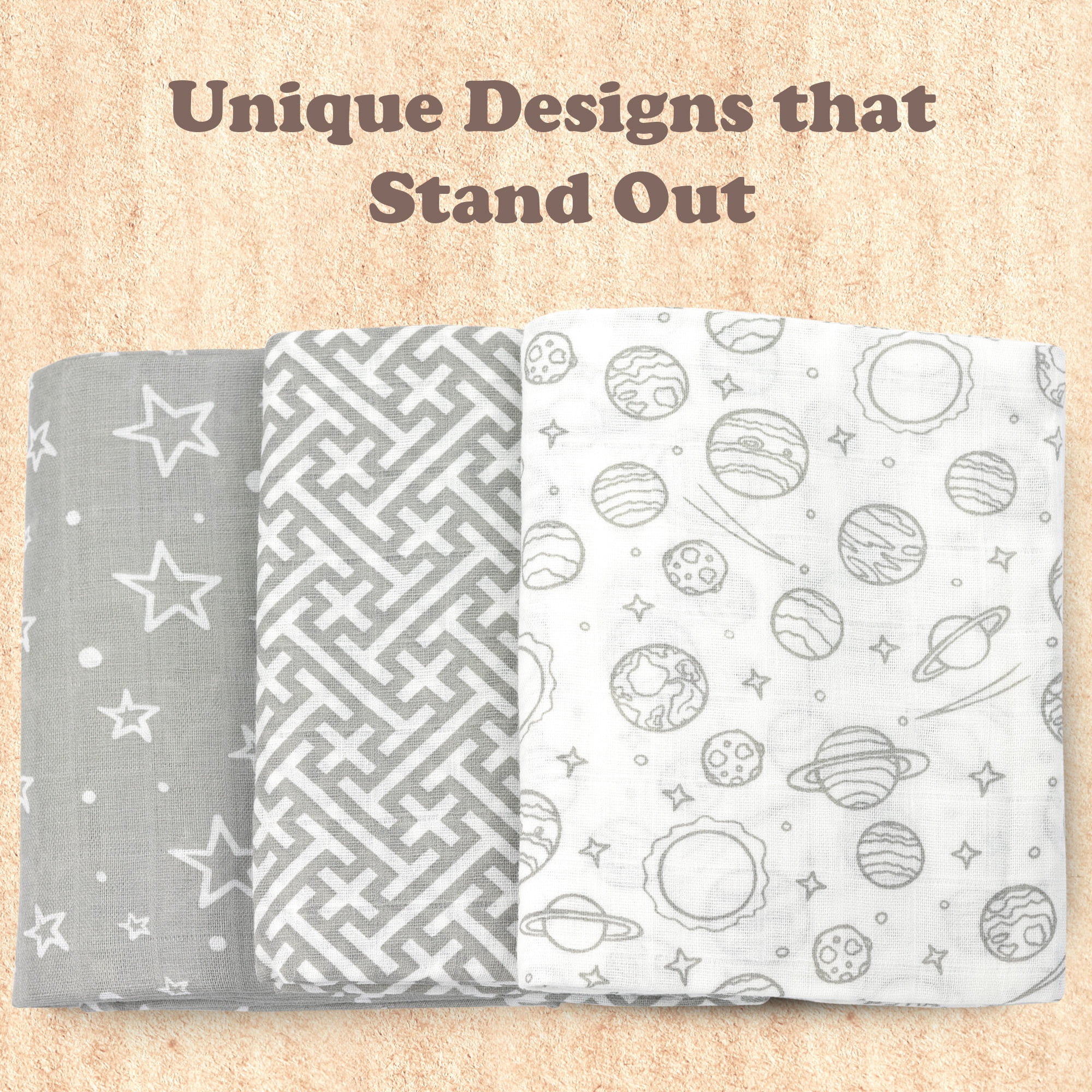 Muslin Swaddle Blankets for Newborn, 3 Pack Receiving Blanket, Muslin Blanket Swaddles Wrap for Boys Girls, Baby Essentials, 47x47 Inches Large Size, 100% Cotton