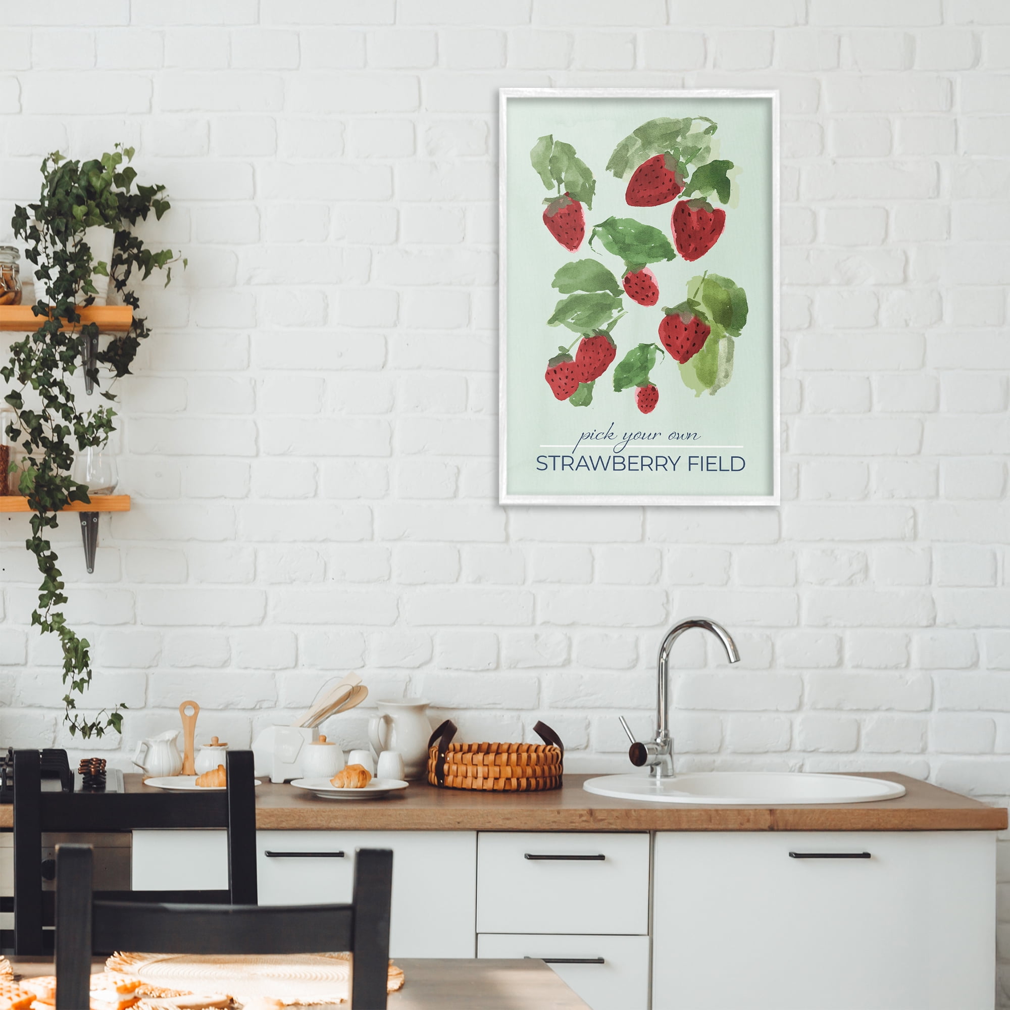 Stupell Industries Strawberry Field Pick Your Own White Framed Giclee Art, design by Lucille Price