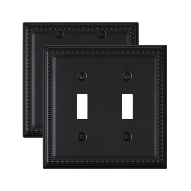 Placa de Pared ZILLSEA 2 Unidades, Doble Interruptor, Negra con Borde en Cuenta, 13x12 cm