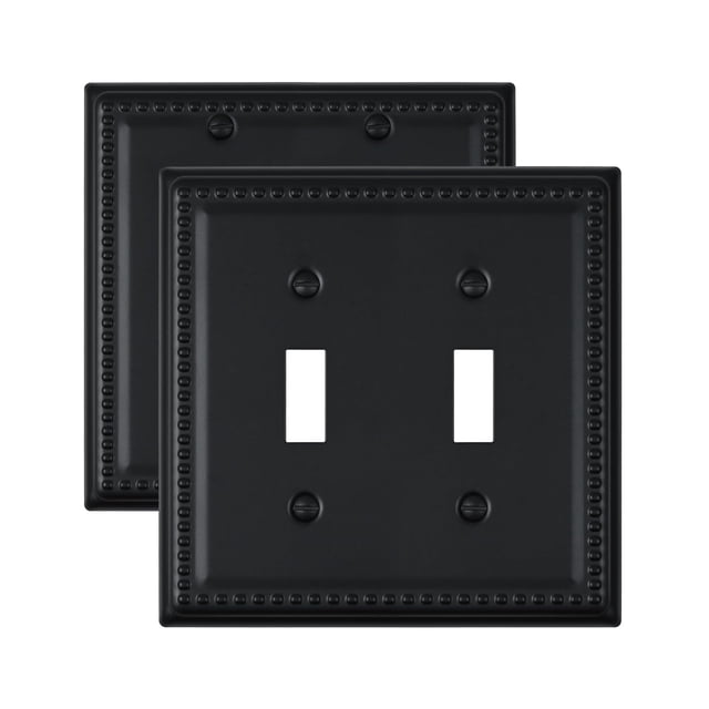 Placa de Pared ZILLSEA 2 Unidades, Doble Interruptor, Negra con Borde en Cuenta, 13x12 cm