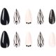 thumbnail image 2 of 24 piezas de uñas postizas a rayas con patrón corto, uñas francesas negras, 2 of 4