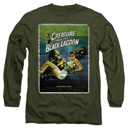 Trevco Sportswear UNI1262B-AL-1 Universal Monsters & Creature One Sheet-Long Sleeve Adult 18-1 T-Shirt, Military Green - Small