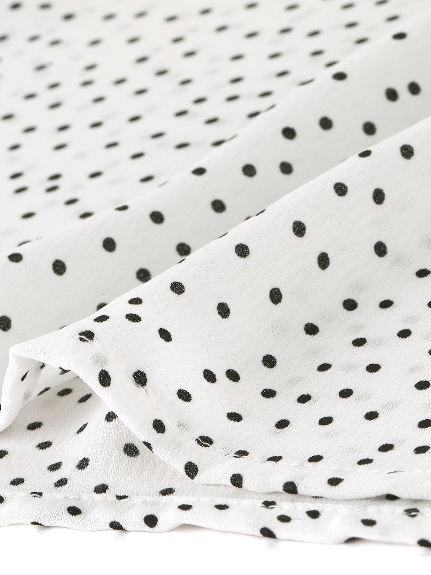 DARING DIVA Polka Dots Ruffled Neck 3/4 Sleeve Blouse Top M White