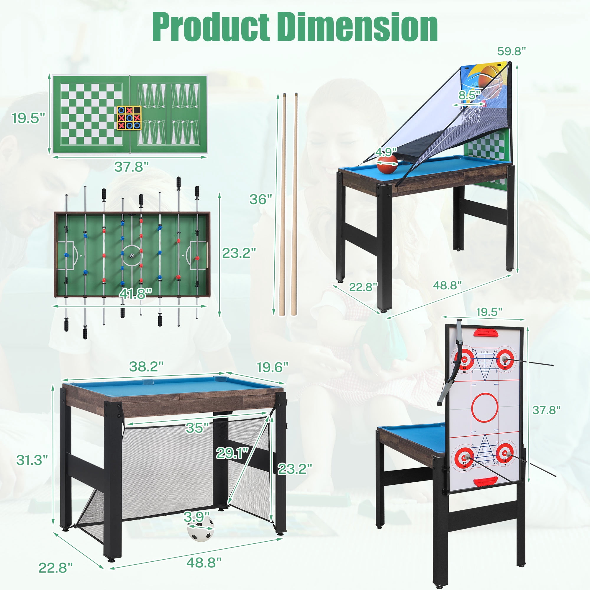 16 in 1 Combo Game Table, SHINPT Game Table for Kids/Adults, 48" Multi Game Table with Foosball, Billiards, Ping Pong, Air Hockey, Board Game table for Game Room, Backyard & Family Gatherings