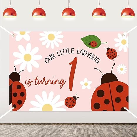 Little Ladybug First Birthday Backdrop Pink Our Little Ladybug Is Turning One Photography Background Daisy Ladybug Banner for Girl Insect Theme 1st Birthday Decor Party Supplies Photo Booth Prop
