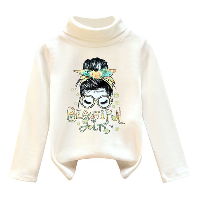 T-shirts d'Automne pour Filles Col Montant Velours Chaleur Doux Unisexe g Sortie Hauts d'Automne pour 3-4 Ans
