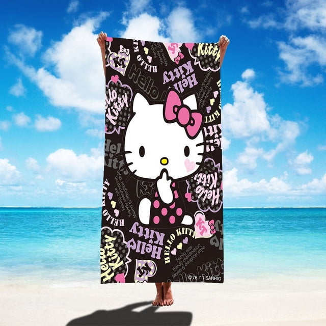 Serviette de Plage Sanrio Hello Kitty Style Dessin Animé en Microfibre Grande Serviette de Plage Serviette de Bain Serviette Carrée Multifonctionnelle Serviette de Plage