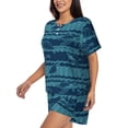 thumbnail image 2 of "Wukai Turtles and Waves Women's Pajama Set - Short-Sleeve Top and Shorts with Elastic Waistband and Pockets for Loungewear, Yoga, and Casual Wear-Large, 2 of 8