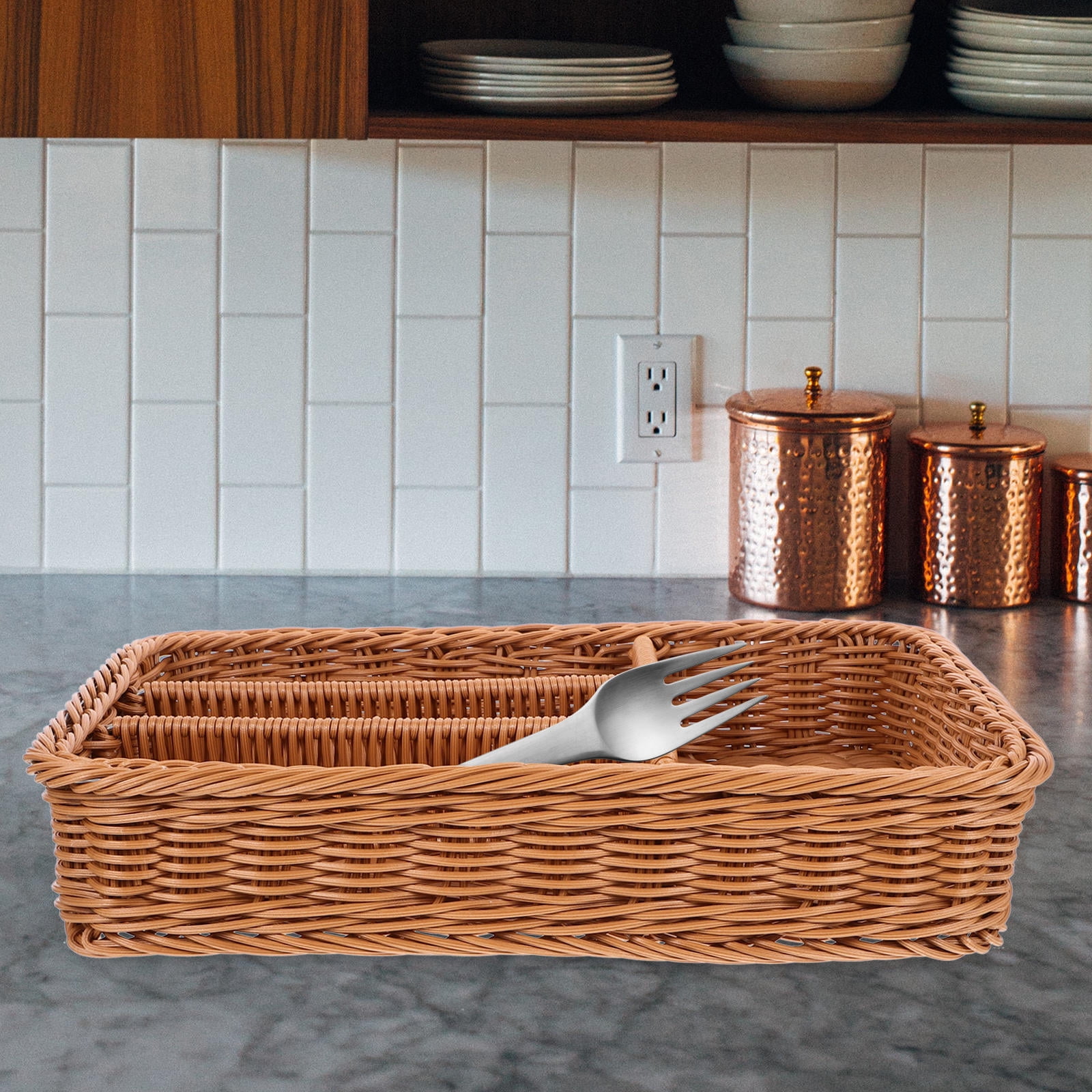MIPCASE Cutlery Storage Basket for Silverware and Utensils, Chocolate PP Holder Tray Organizer for Kitchen Drawer