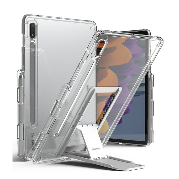 Ringke Fusion Case & Outstanding Tablet Stand Combo for Samsung Galaxy Tab S7 / Galaxy Tab S8 - Clear & Light Gray