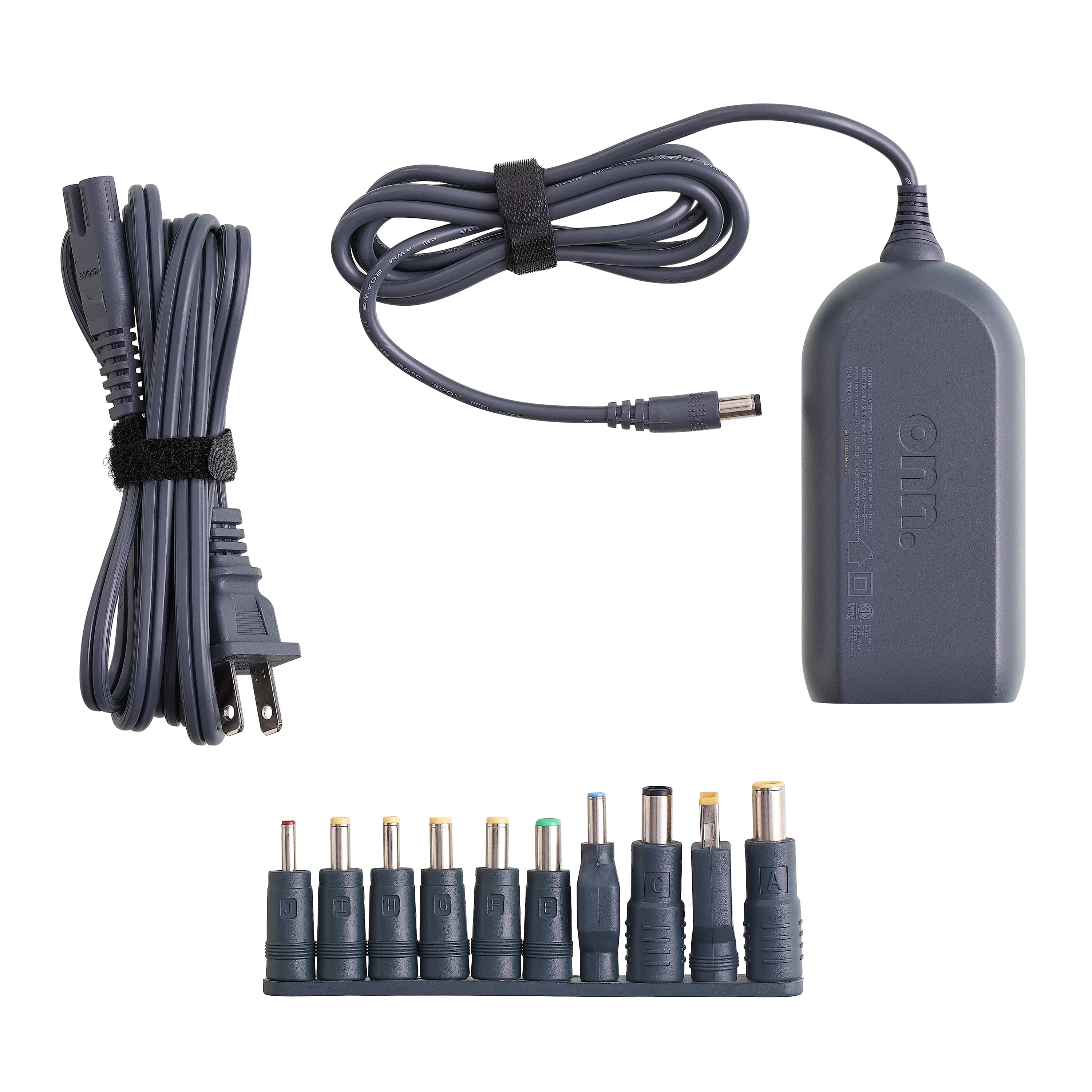 onn. 65W Laptop Charger with 10 Interchangeable Tips, 10 ft Power Cords,  for HP, Dell, Lenovo, laptop. 