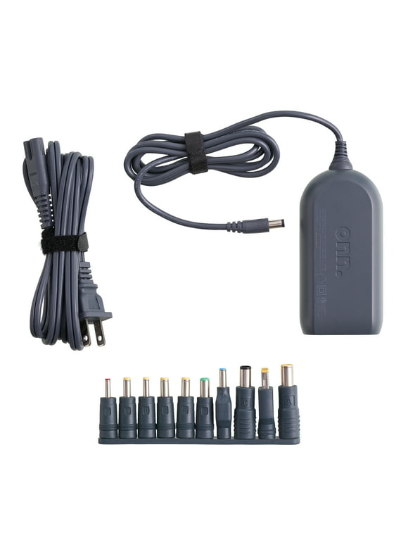 onn. 65W Laptop Charger w/10 Interchangeable Tips, 10 ft Power Cord for HP, Dell, Lenovo Laptops, Grey