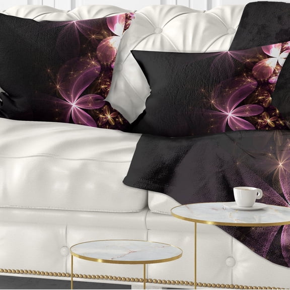 Designart Purple Shiny Fractal Flowers - Abstract Throw Pillow - 12x20
