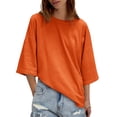 thumbnail image 2 of Crew Neck Half Sleeve Women Loose Solid Color T-shirt Tops, 2 of 6