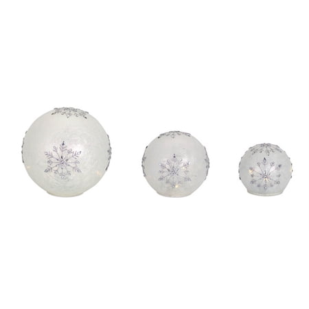 LED Snowflake Globes with 6 Hour Timer (Set of 3) 4 -8 D Glass