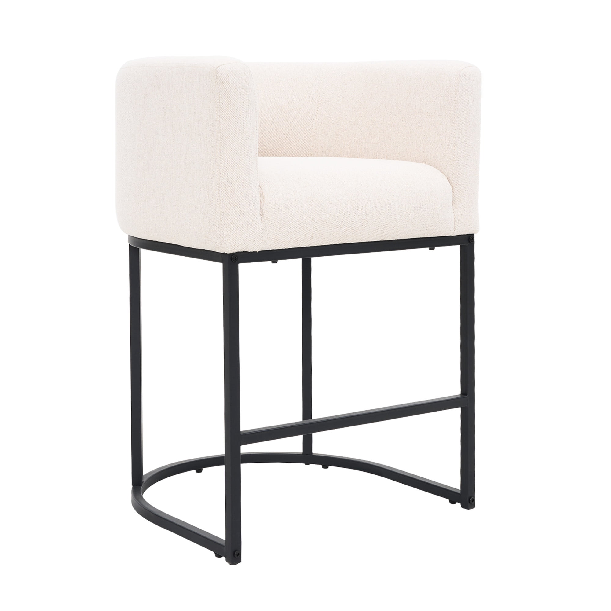FANCROU 26" H Counter Height Bar Stools Set of 1, Fabric Barrel Stools with Back and Arms, Linen-Black Leg