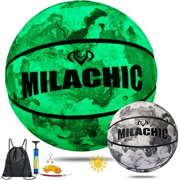 Basketball Glow in The Dark, Glowing Leather Green Light up Basketball Gift for Boys, Girls, Men, Women Indoor-Outdoor Night Basketball Game with Pump (Size 5/6/ 7)